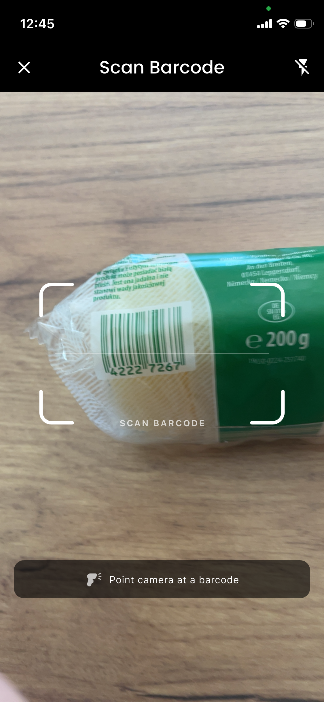 Skener čiarových kódov čítajúci nutričný štítok produktu z Open Food Facts