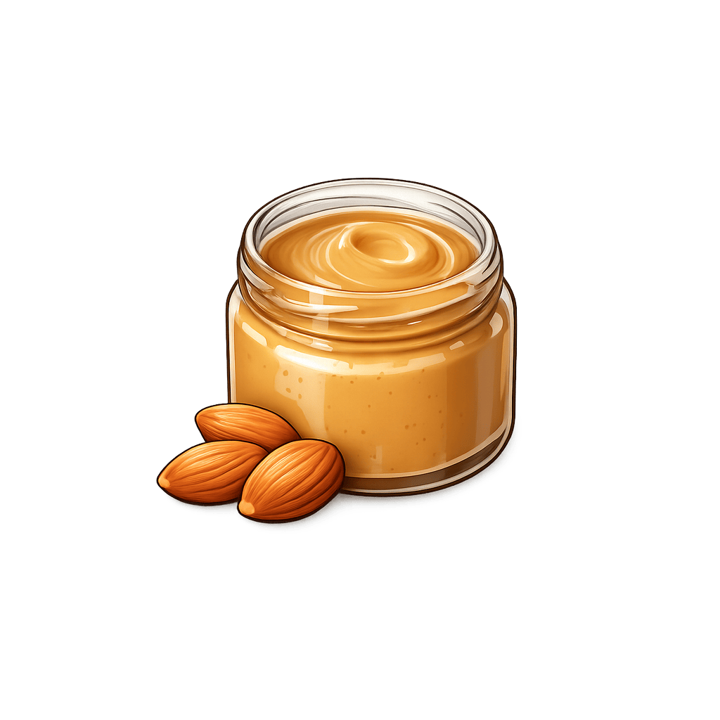 Almond Butter: 614 kcal (2569 kJ), Protein 20.96g, Carbs 18.82g, Fat 55.5g per 100g