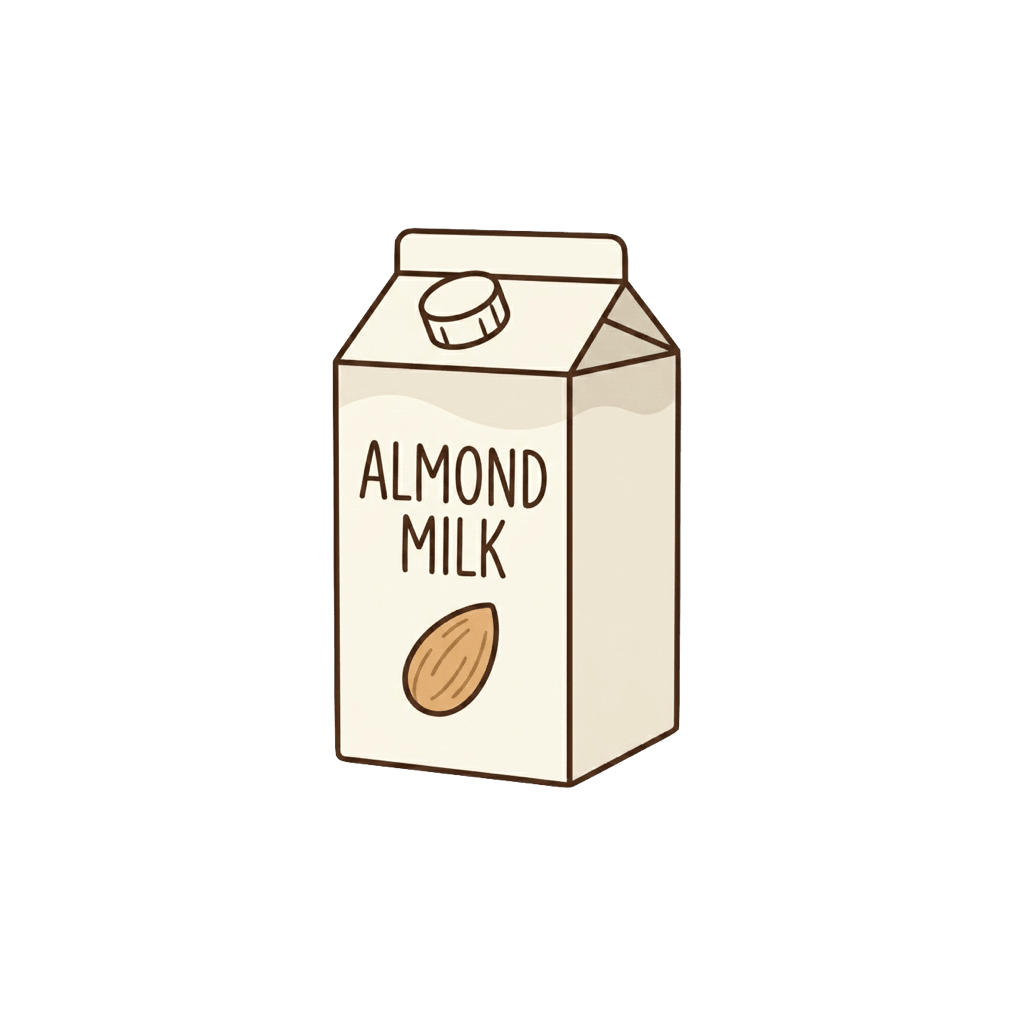 Almond Milk (Unsweetened): 15 kcal (63 kJ), Protein 0.4g, Carbs 1.31g, Fat 0.96g per 100g