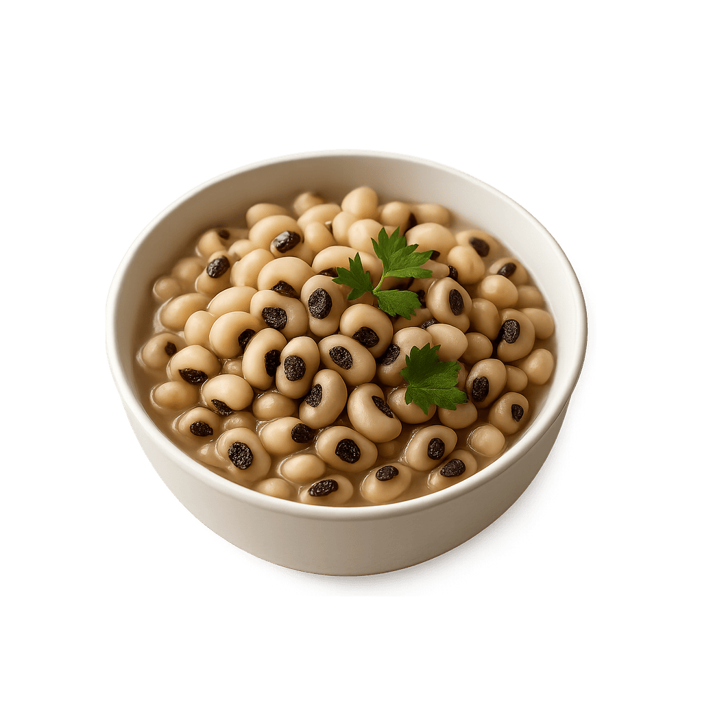 Black-eyed peas: 116 kcal (485 kJ), Protein 7.73g, Kolhydrater 20.76g, Fett 0.53g per 100g