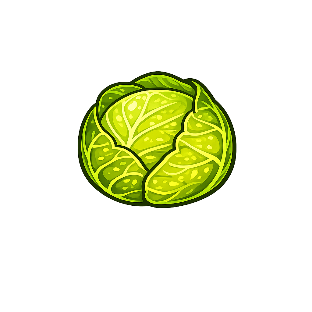Cabbage (Green): 25 kcal (105 kJ), Protein 1.28g, Carbs 5.8g, Fat 0.1g per 100g