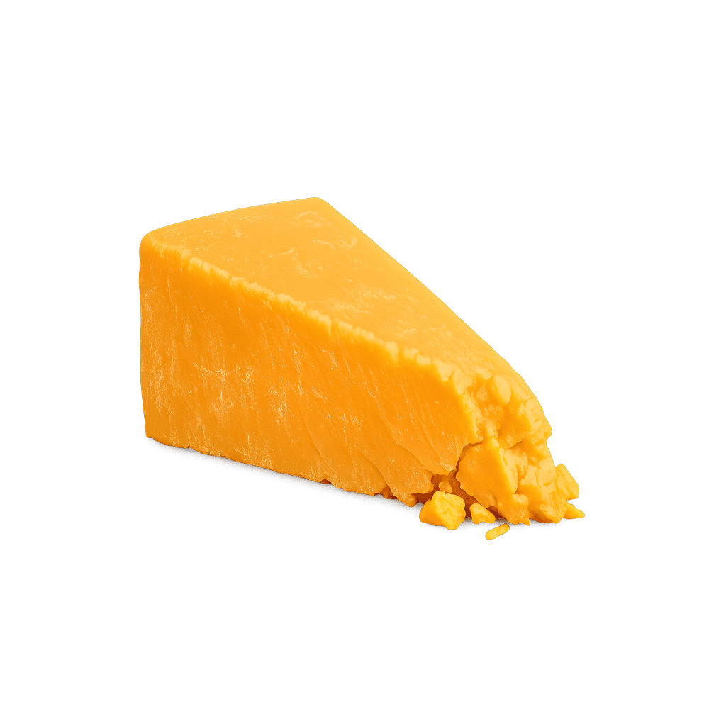Cheddar: 410 kcal (1715 kJ), Eiwitten 24.2g, Koolhydraten 2.13g, Vet 33.8g per 100g