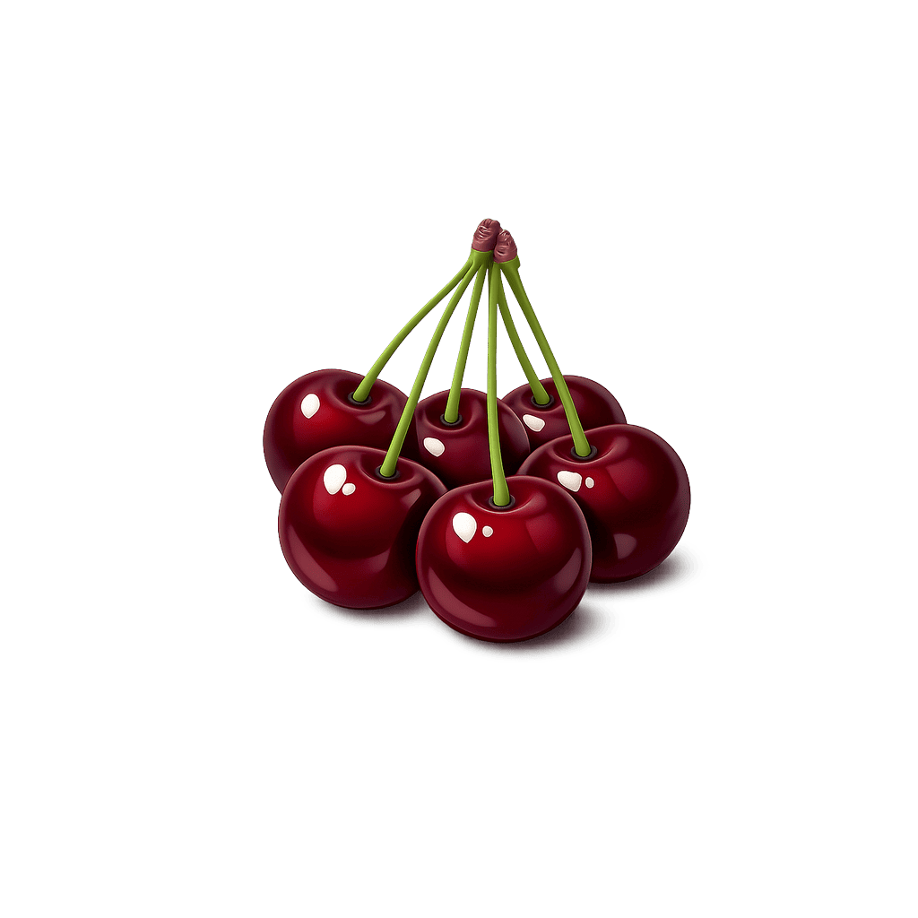 Cherries: 63 kcal (264 kJ), Protein 1.06g, Carbs 16.01g, Fat 0.2g per 100g