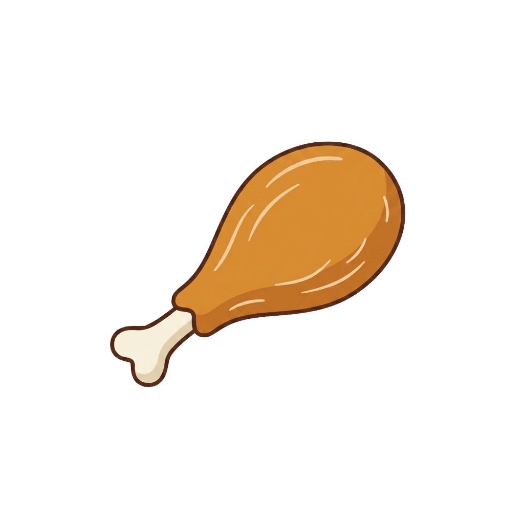 Chicken Leg (Roasted): 184 kcal (770 kJ), Protein 24.03g, Carbs 0g, Fat 8.99g per 100g