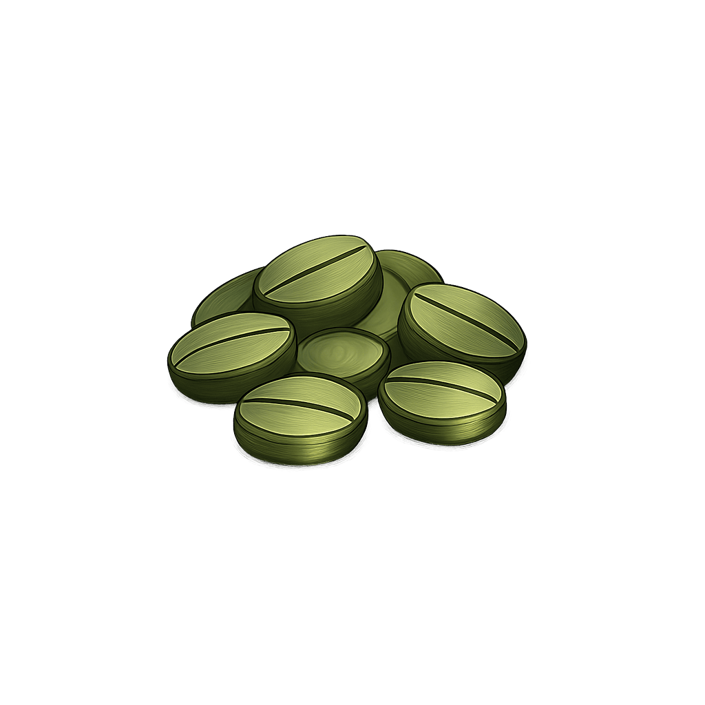 Chlorella: 333 kcal (1393 kJ), Protein 66.7g, Carbs 33.3g, Fat 9g per 100g