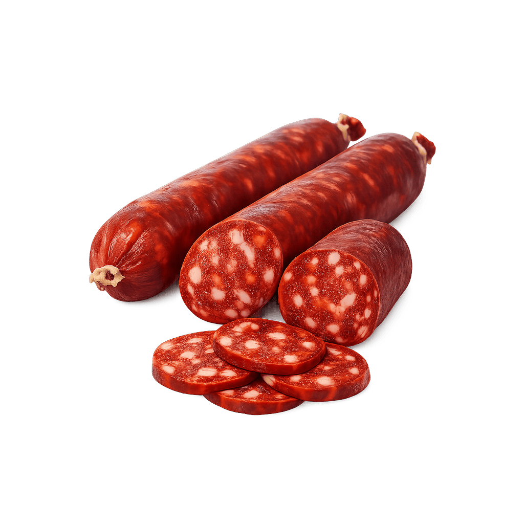 Chorizo: 296 kcal (1238 kJ), Białko 13.63g, Węglowodany 3.78g, Tłuszcz 25.1g na 100g