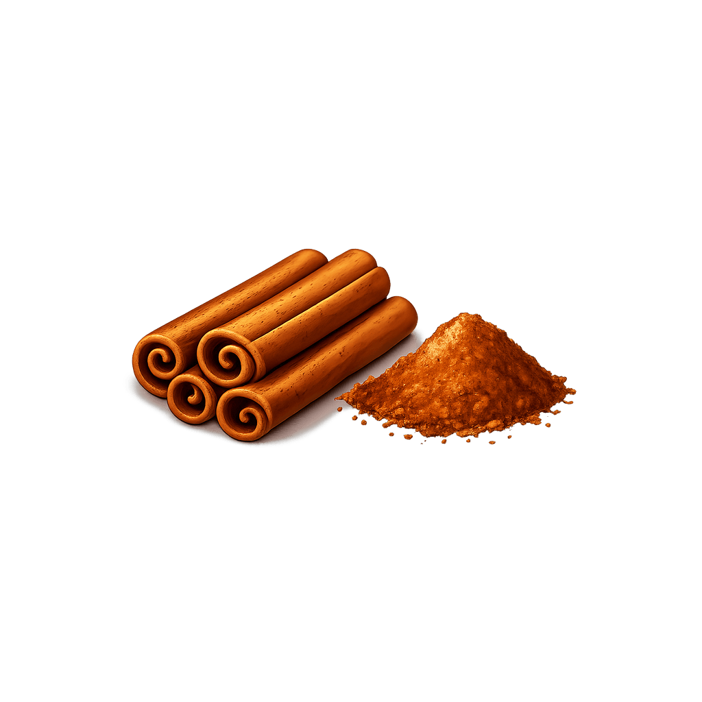 Skořice (mletá): 247 kcal (1033 kJ), Bílkoviny 3.99g, Sacharidy 80.59g, Tuky 1.24g na 100g