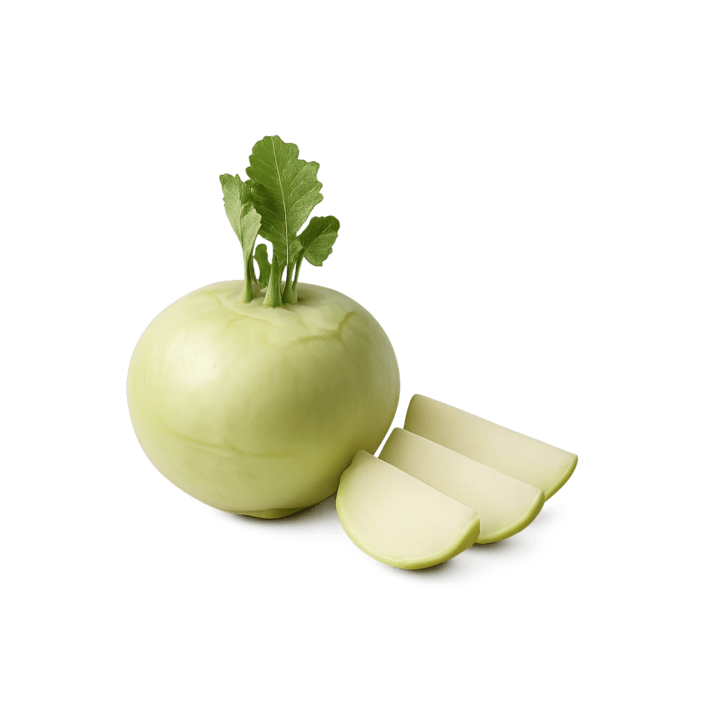 Kohlrabi: 27 kcal (113 kJ), Protein 1.7g, Kohlenhydrate 6.2g, Fett 0.1g pro 100g