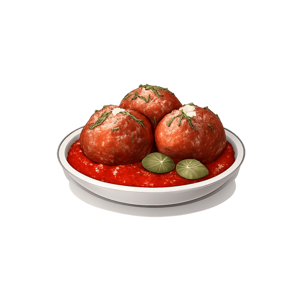 Masové kuličky: 286 kcal (1197 kJ), Bílkoviny 14.4g, Sacharidy 8.06g, Tuky 22.21g na 100g