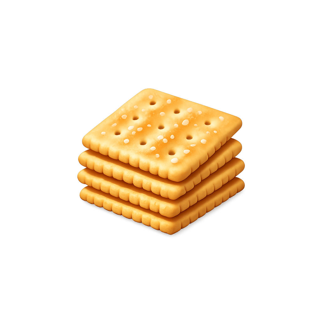 Saltine Crackers: 418 kcal (1749 kJ), Protein 9.46g, Carbs 74g, Fat 8.64g per 100g