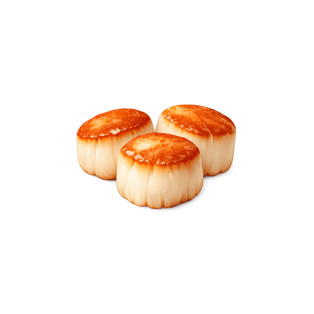 Hřebenatky (vařené): 111 kcal (464 kJ), Bílkoviny 20.54g, Sacharidy 5.41g, Tuky 0.84g na 100g