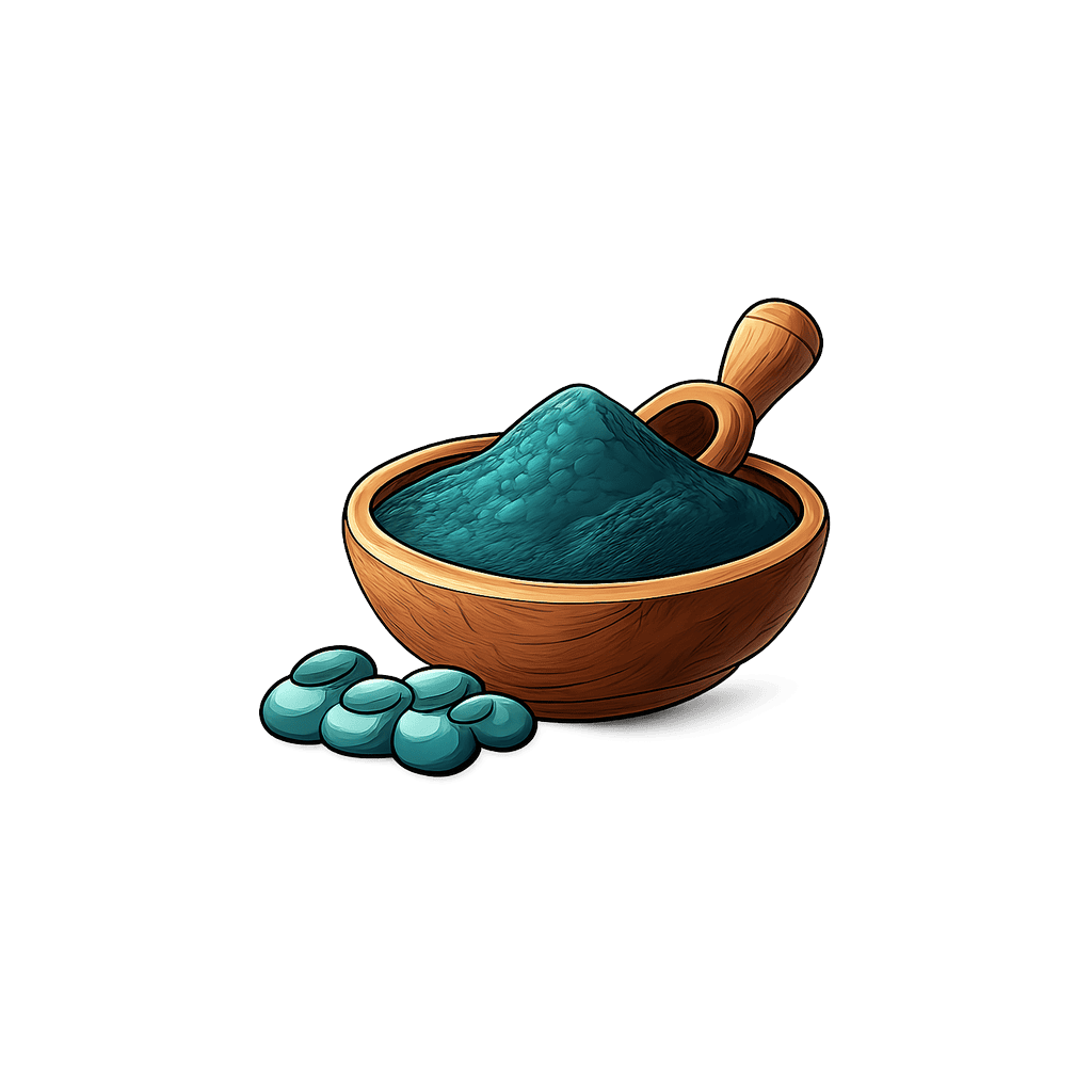 Spirulina: 290 kcal (1213 kJ), Protein 57.5g, Kohlenhydrate 23.9g, Fett 7.72g pro 100g