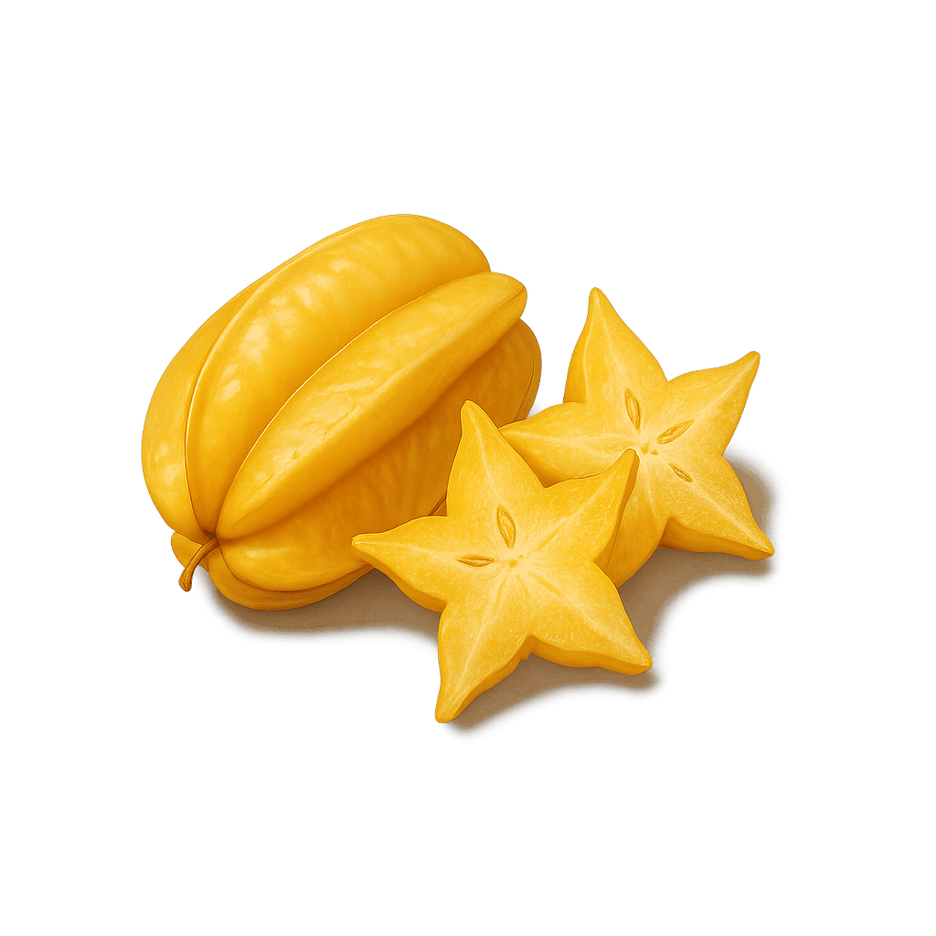 Karambola (hvězdné ovoce): 31 kcal (130 kJ), Bílkoviny 1.04g, Sacharidy 6.73g, Tuky 0.33g na 100g