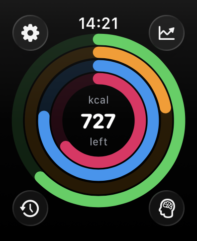 Apple Watch calorie tracker with macro rings and voice food logging